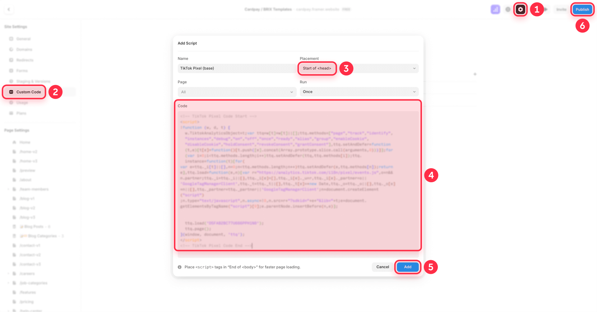 How To Paste The Pinterest Tag Code In Custom Code Of Framer