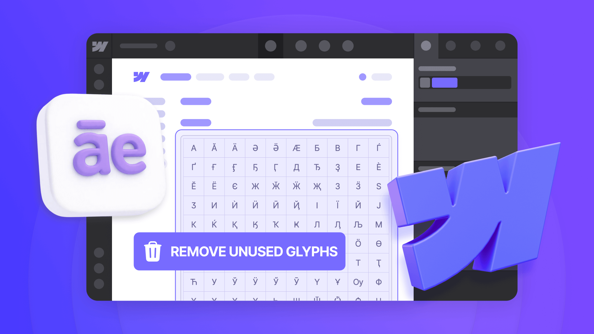 How to remove unused glyphs from custom fonts in Webflow