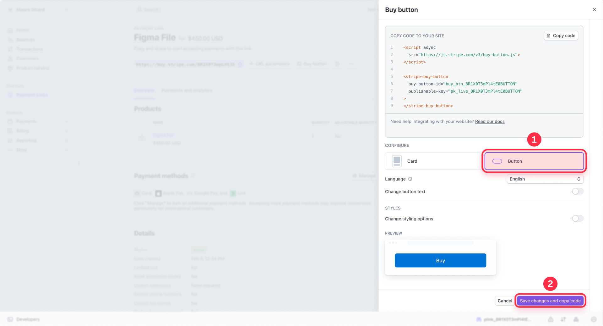 How To Generate The Buy Button Embed Code In Stripe