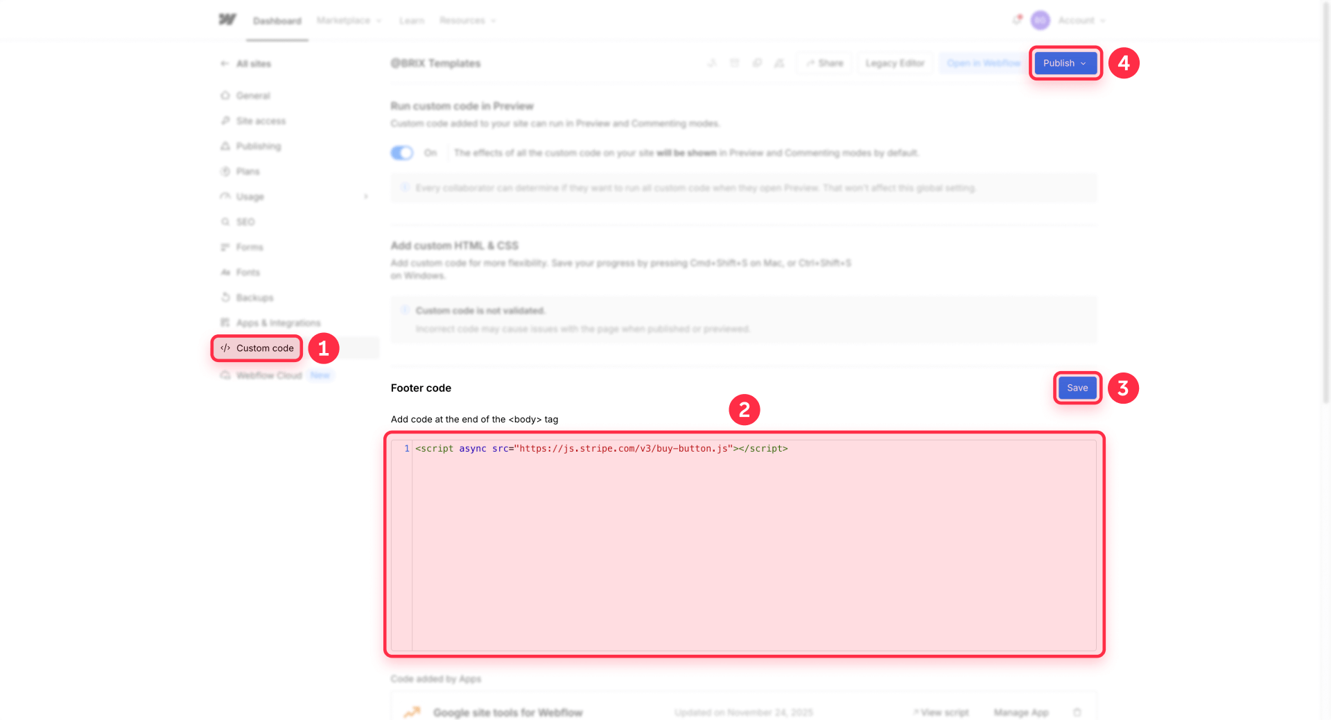 How To Add The Stripe Script In The Webflow Footer Code