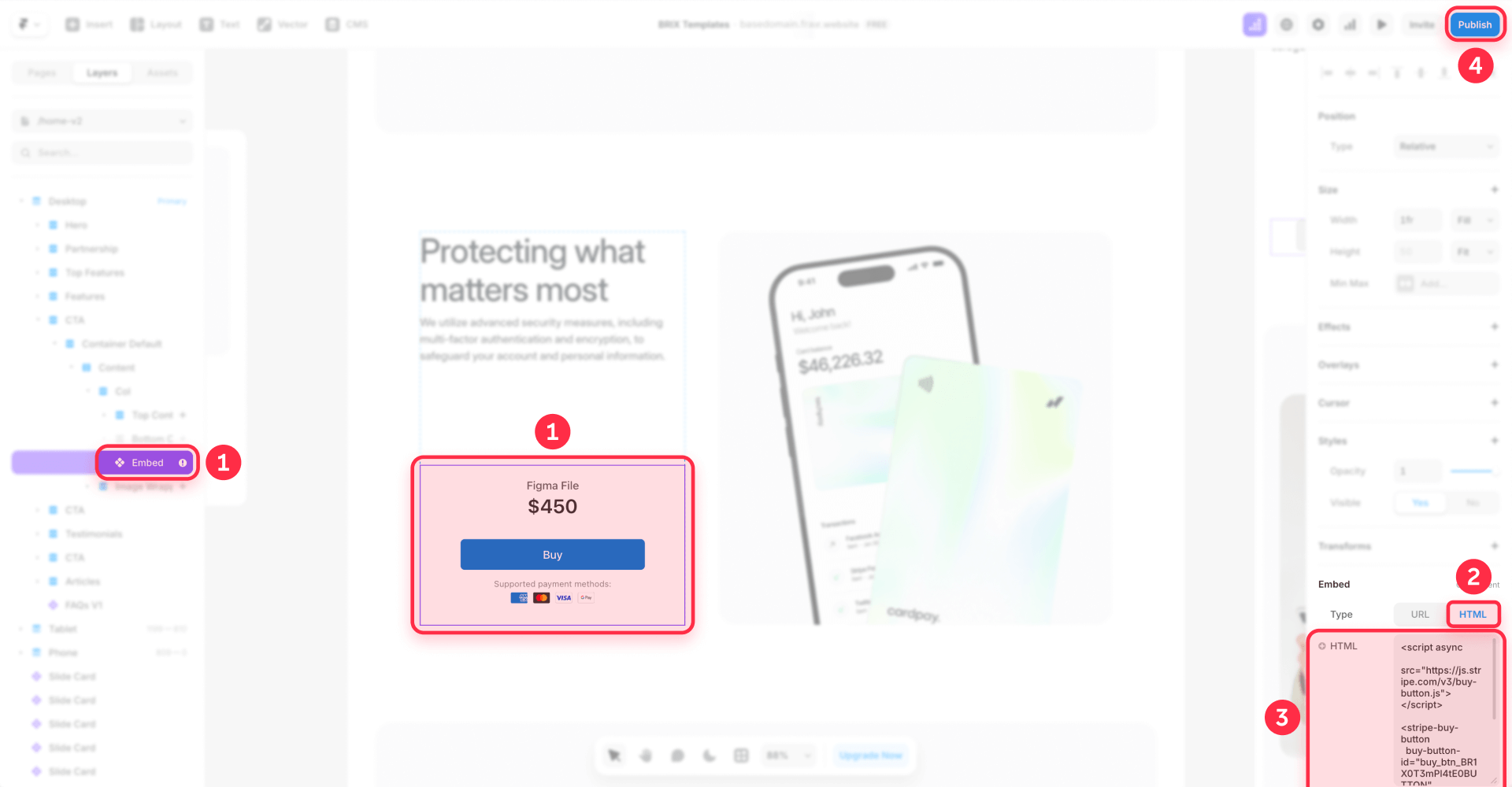 How To Paste The Stripe Buy Button Code In A Framer Embed