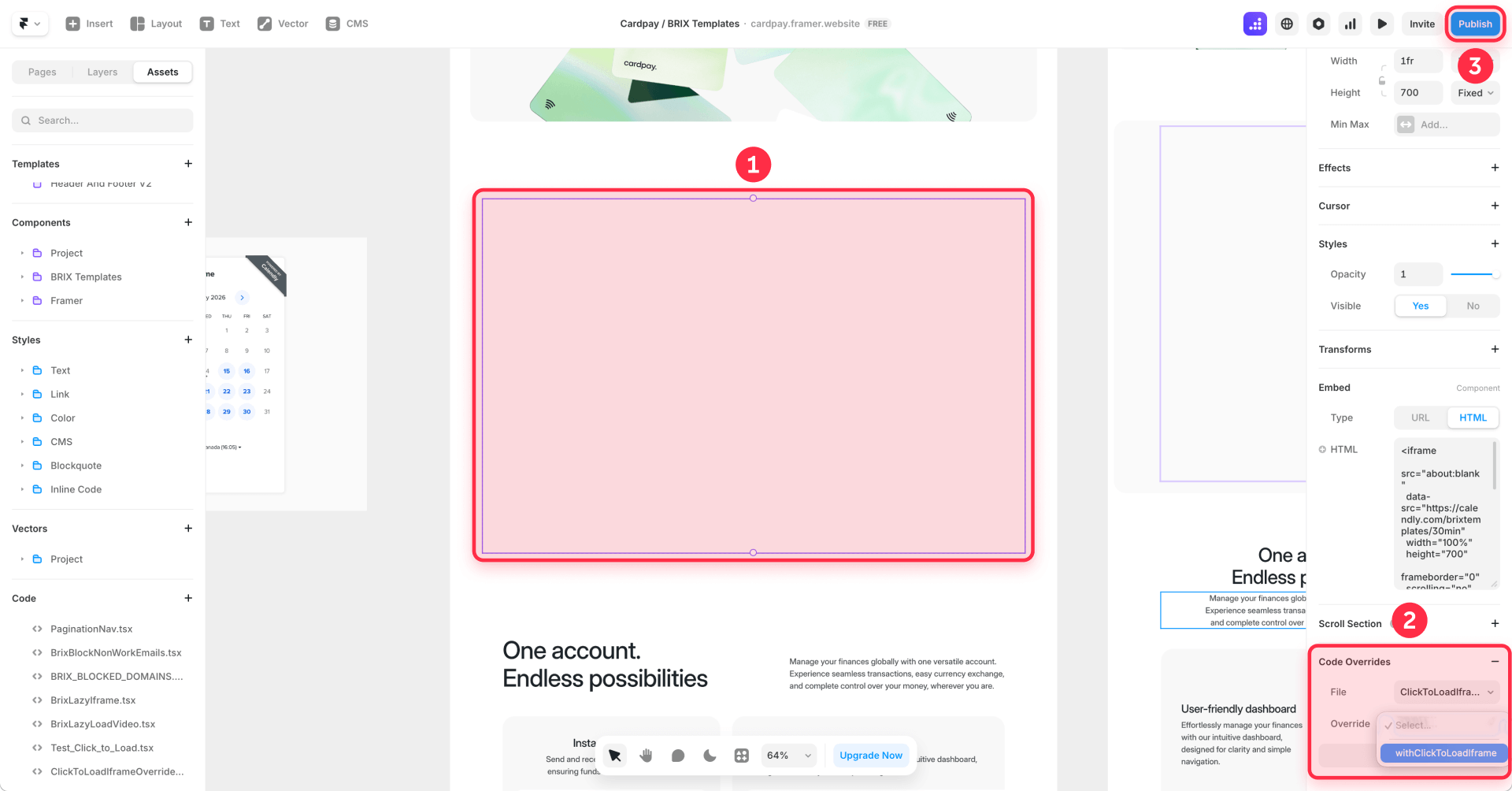 How To Apply The Code Override WithClickToLoadIframe To The Embed Layer In Framer Properties