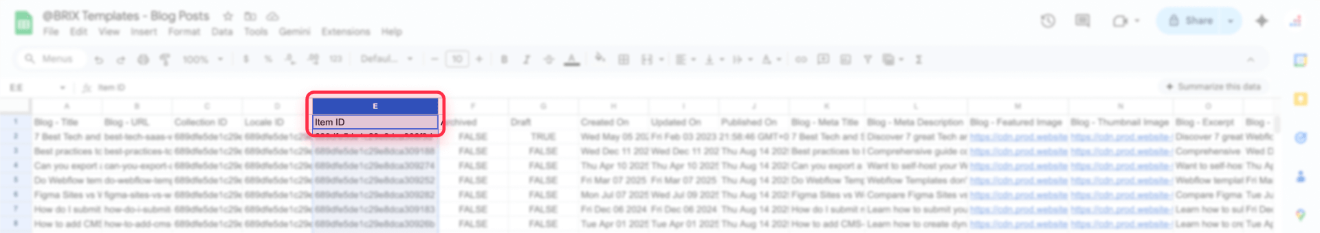 How To Store The Webflow Item ID In Google Sheets For Bulk Edits
