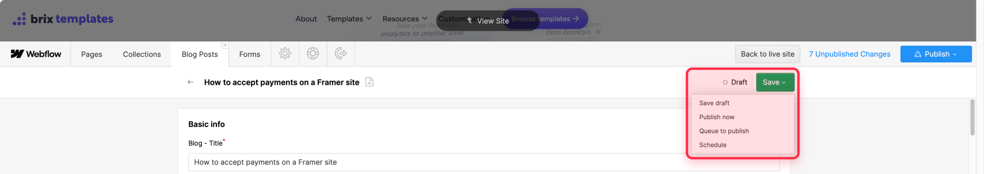 How To Choose Save Draft Publish Now And Queue To Publish In Webflow CMS