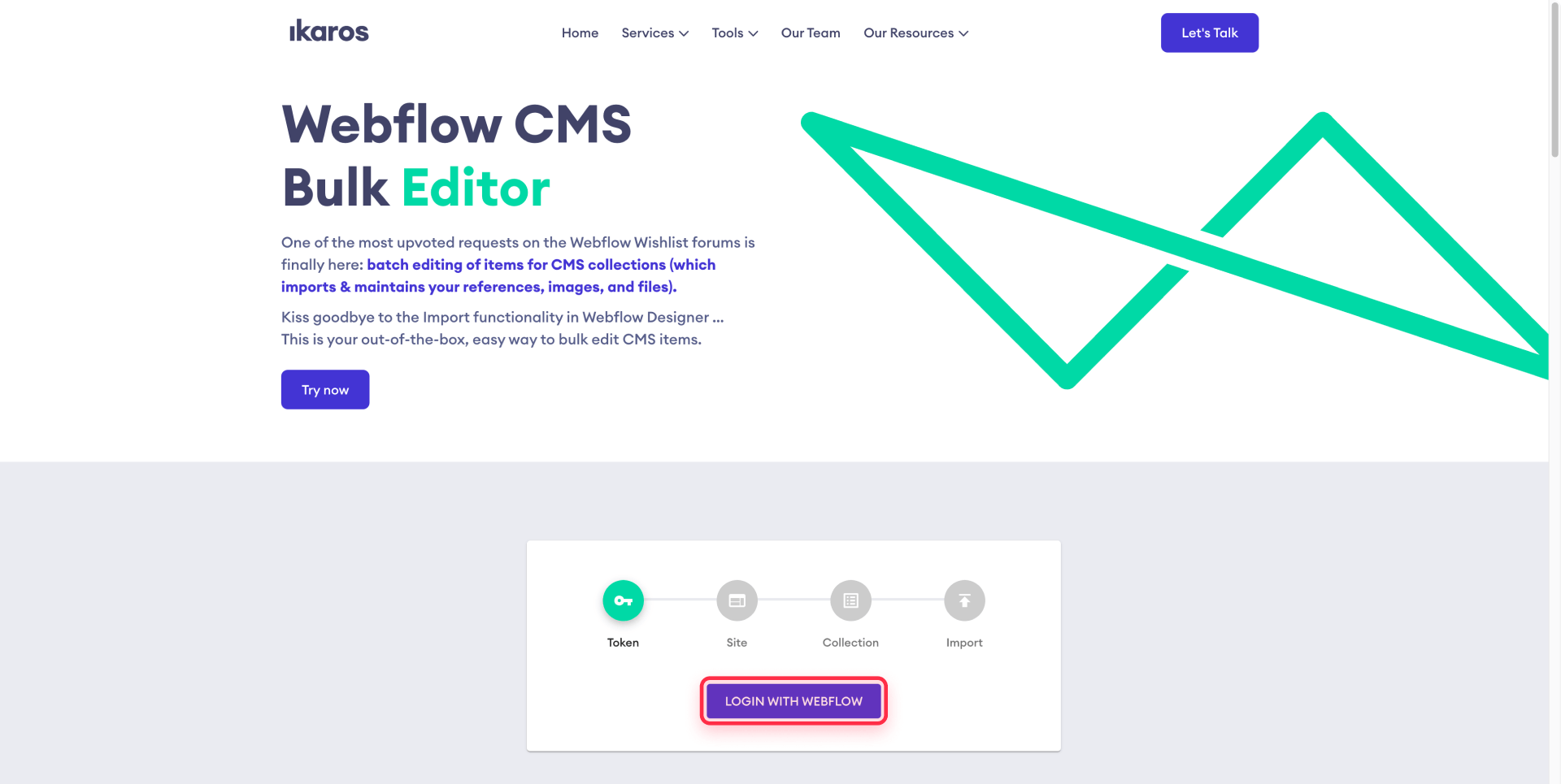 How To Connect Ikaros With Login With Webflow For Bulk Edits