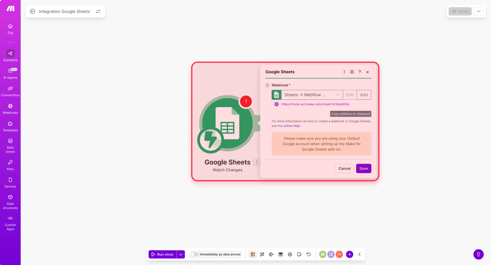 How To Add The Make Webhook URL In Google Sheets For Webflow