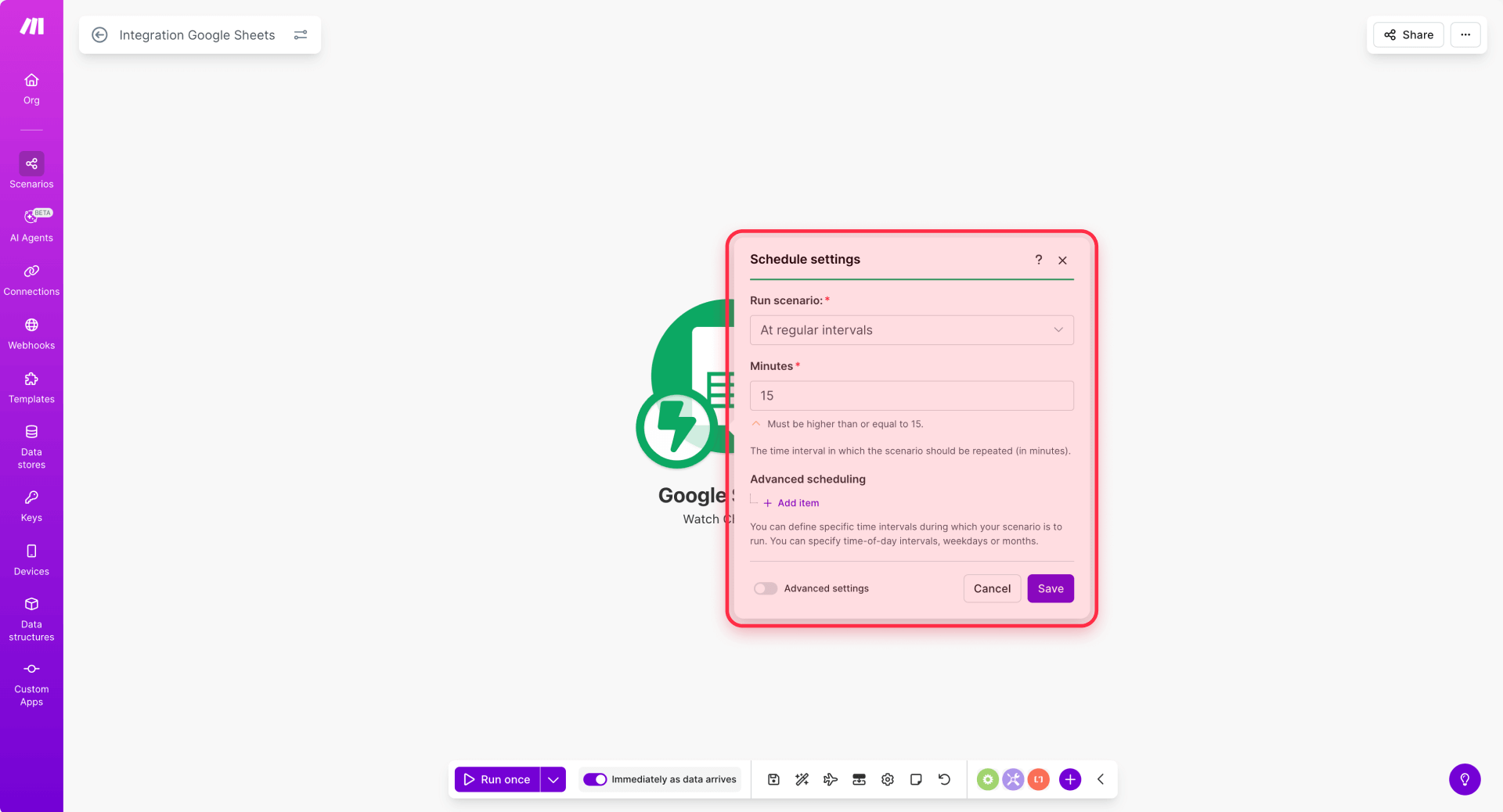How To Run A Make Scenario At Intervals To Sync Webflow