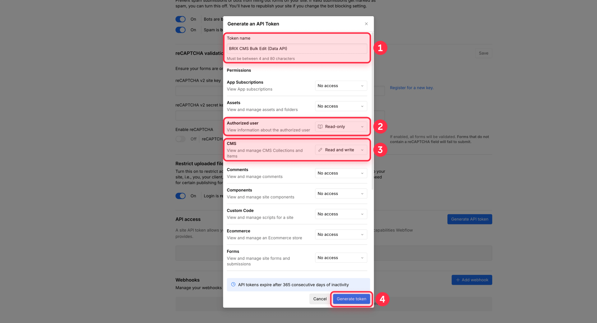 How To Configure An API Token With CMS Read And Write In Webflow