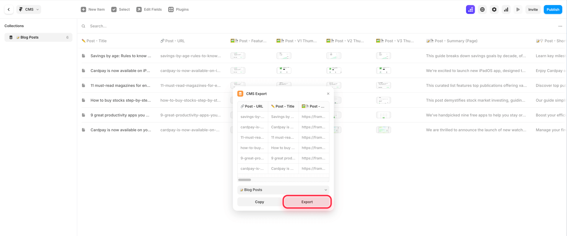 How To Open The CMS Export Plugin To Export Collections In Framer
