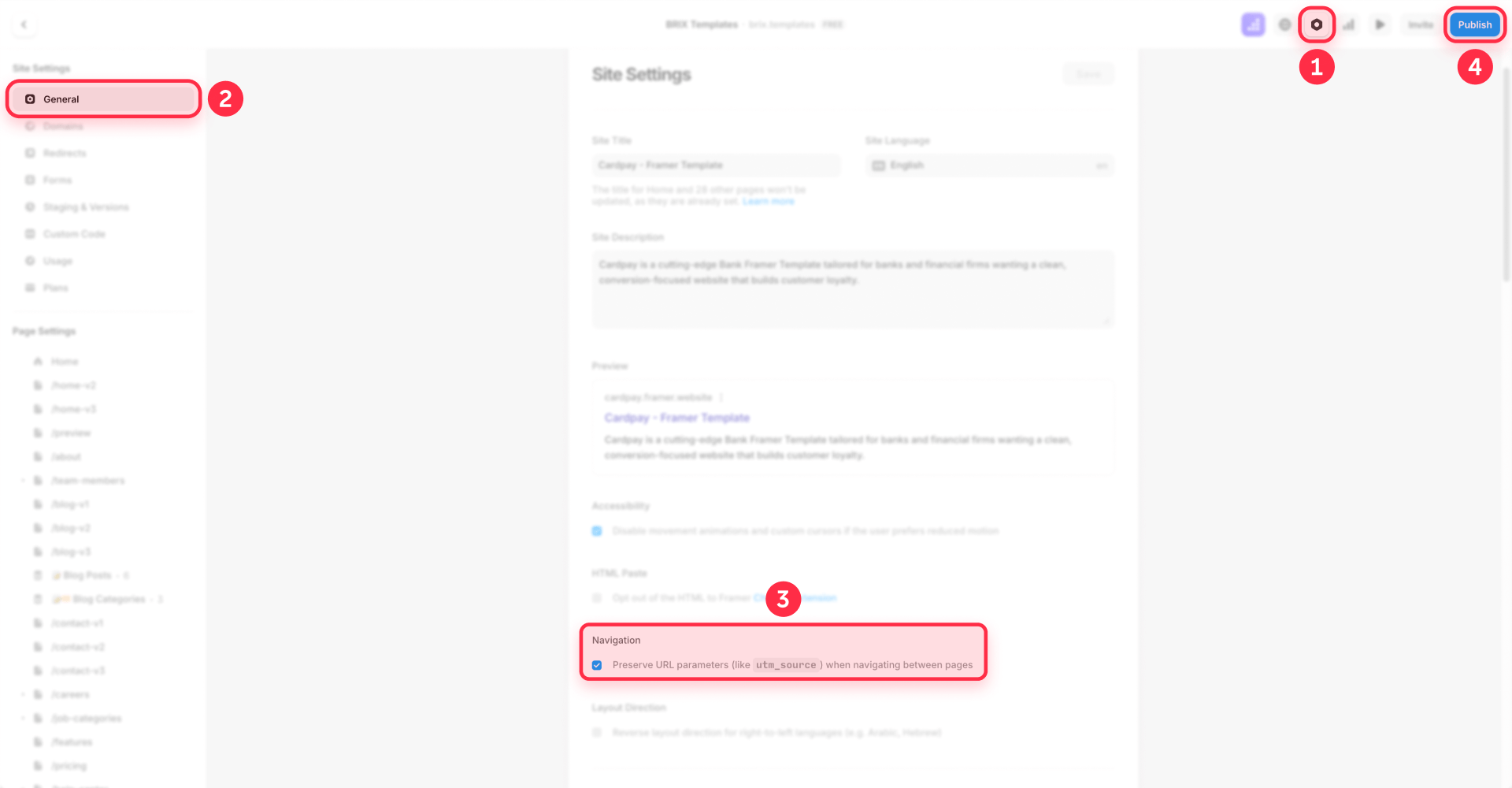How To Enable Preserve URL Parameters In Framer Navigation Settings