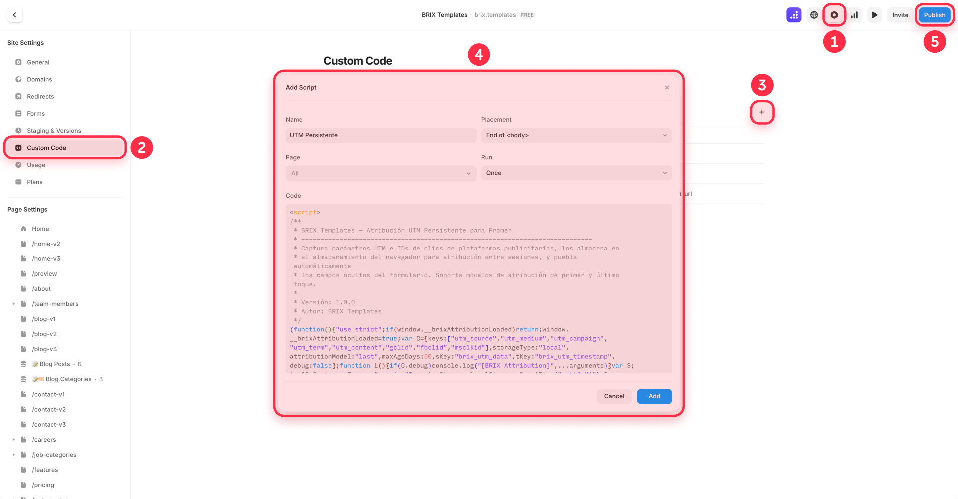 How To Add A Persistent UTM Script In Framer Custom Code
