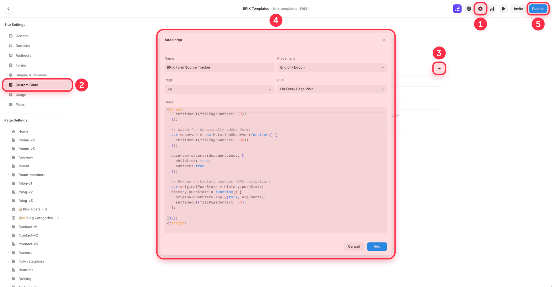 How To Add The BRIX Form Source Tracker In Framer Custom Code
