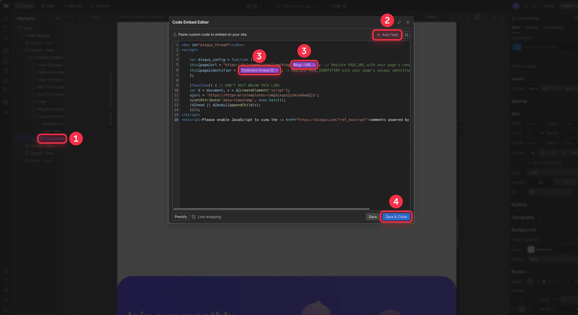 How To Configure Disqus In Webflow With A Code Embed And A Dynamic Thread ID