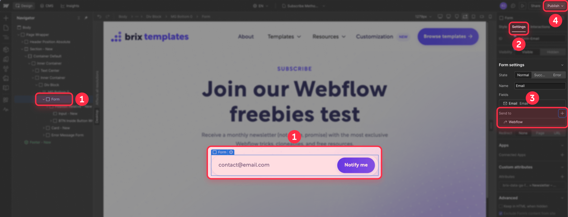 How To Keep The Form Sent To Webflow In The Designer