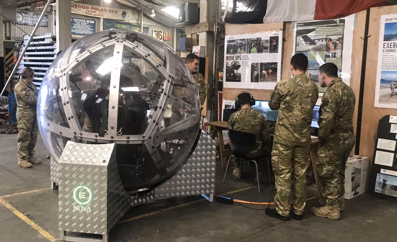 The NOVA platform being used by New Zealand Army personnel during a simulation training exercise.