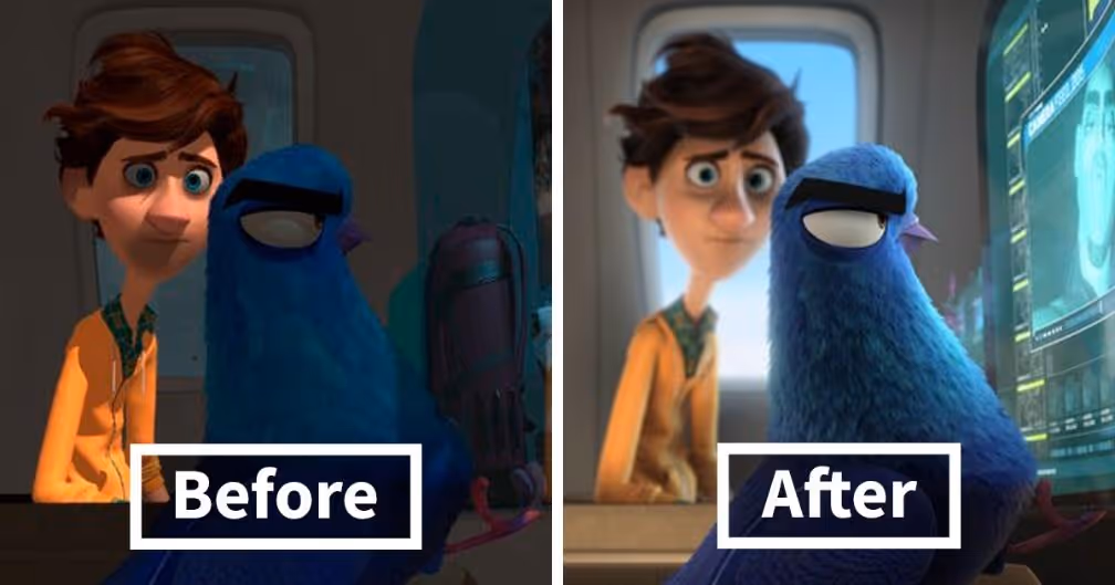 Lighting, before and after, in Blender