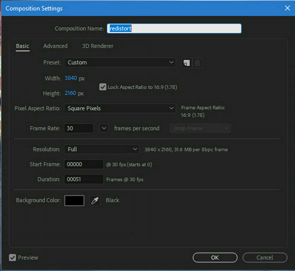 Composition settings page
