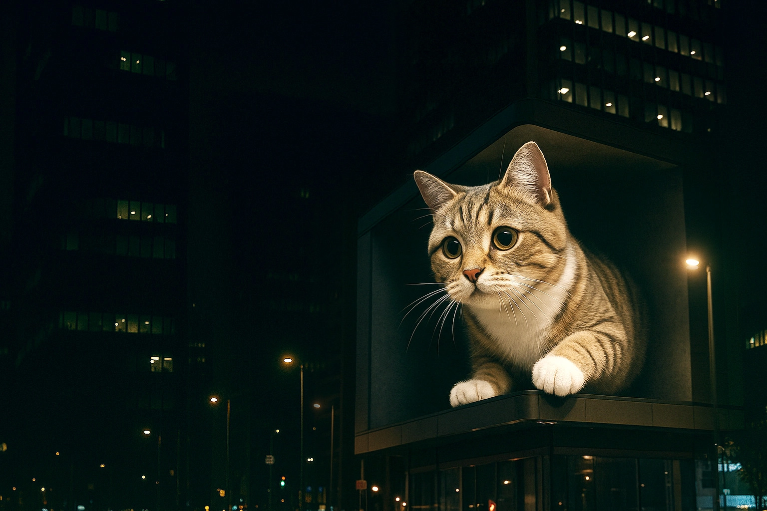 A 3D billboard of a realistic cat