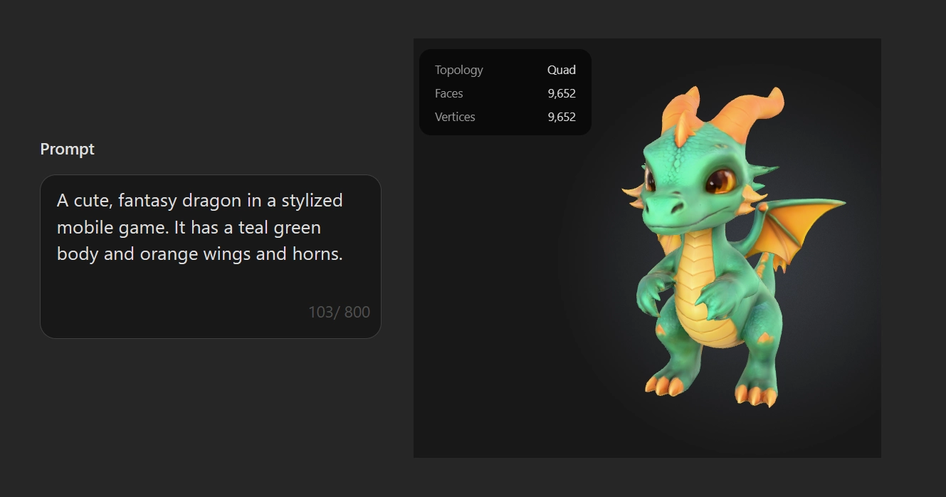 An example of text to 3D AI generation using Meshy