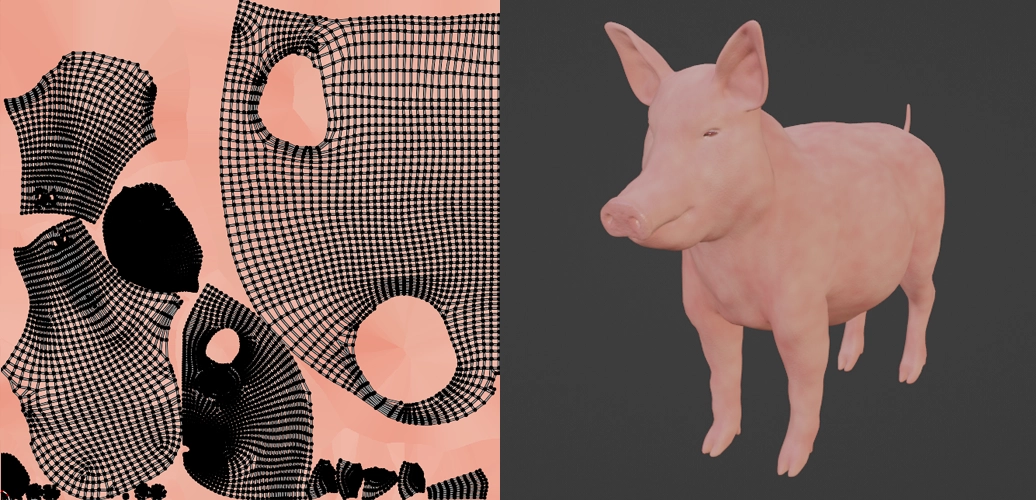 An example of a 3D models' texture and UV maps