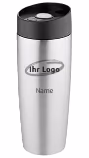 Edelstahl Thermobecher graviert mit Logo oder Text. Spülmaschinengeeignet und dicht.