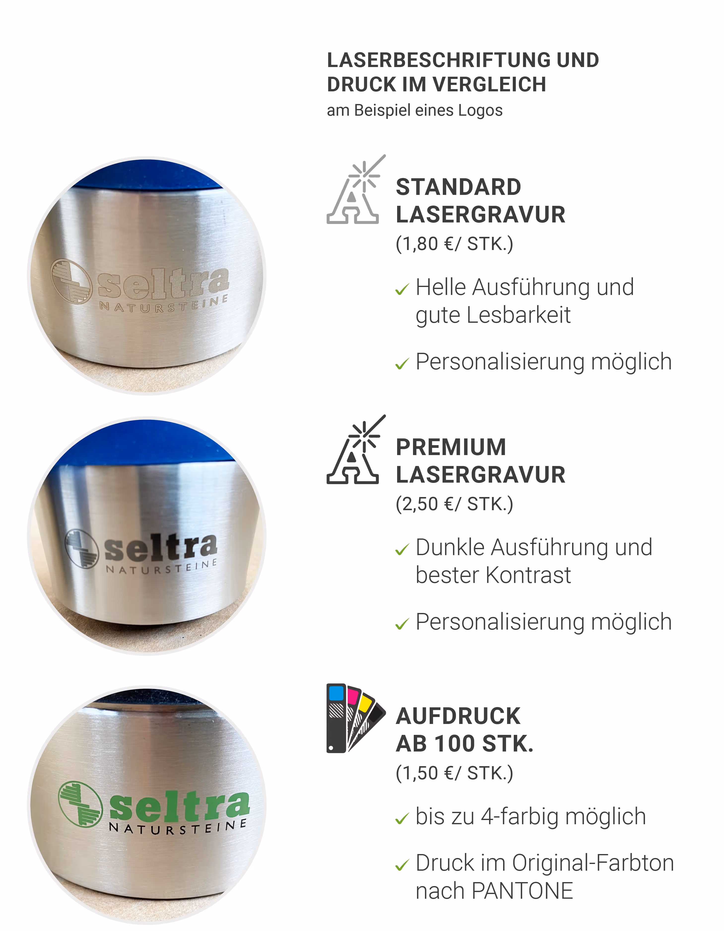 Druck Gravur im Vergleich