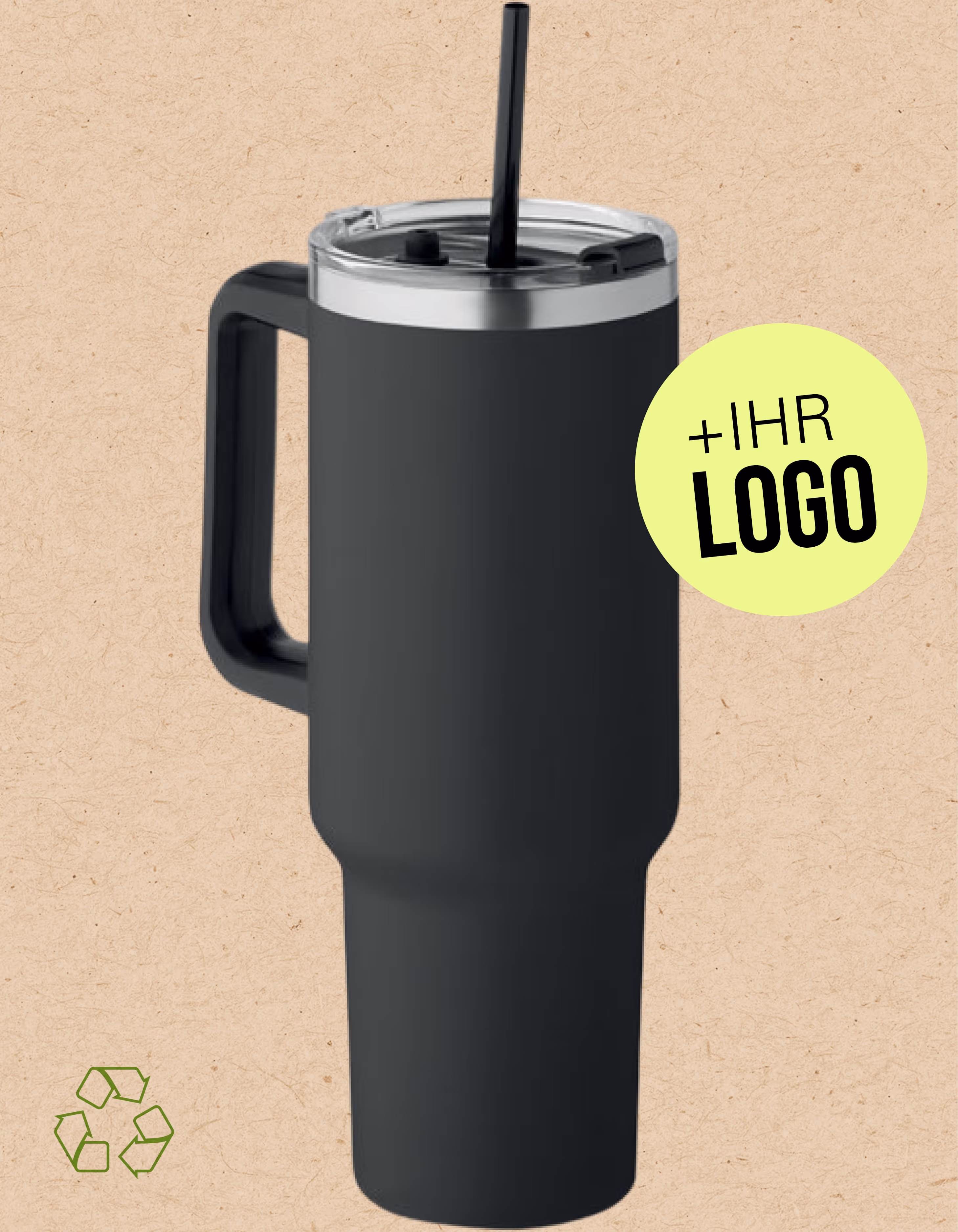 Großer Trinkbecher mit Trinkhalm individuell mit Logo oder Personalisierung graviert oder bedruckt