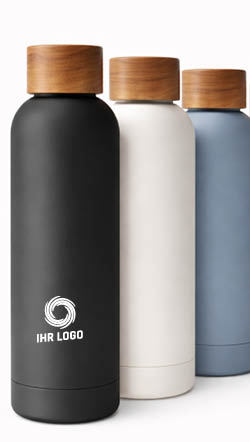 Edelstahl Flasche graviert mit Logo oder Text. Spülmaschinengeeignet und dicht.
