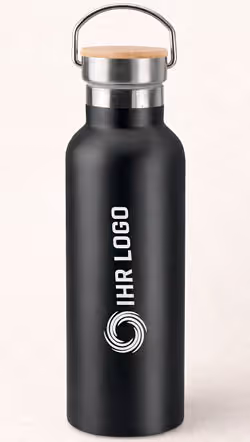 Edelstahl Flasche graviert mit Logo oder Text. Spülmaschinengeeignet und dicht.