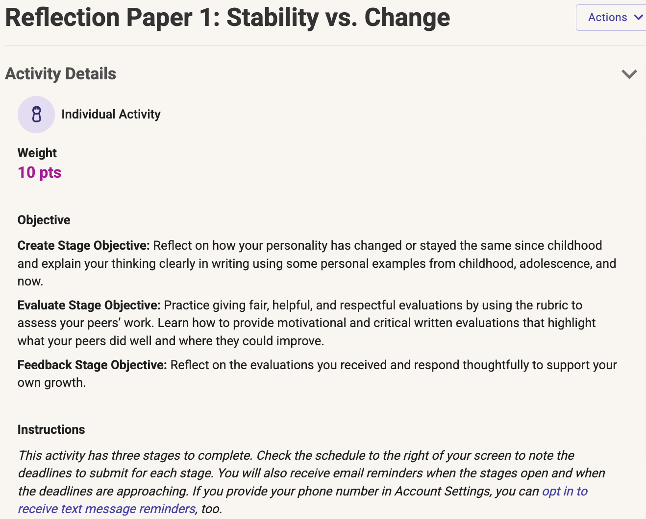 Sample Activity in Kritik360: Stability vs. Change