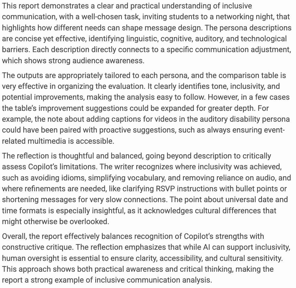 Detailed student feedback from the Kritik360 Evaluate stage