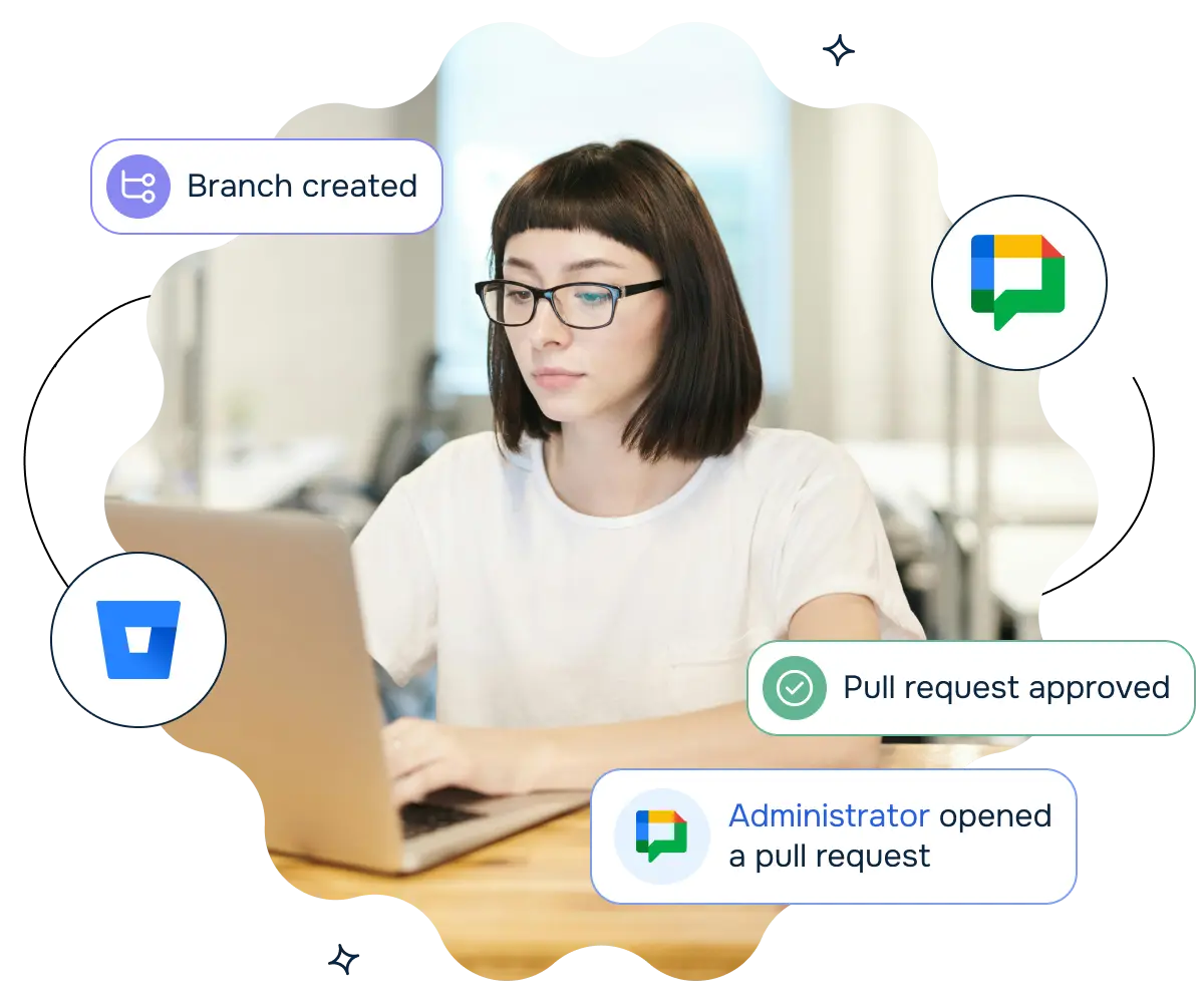 Google Chat integration for Bitbucket product page hero image