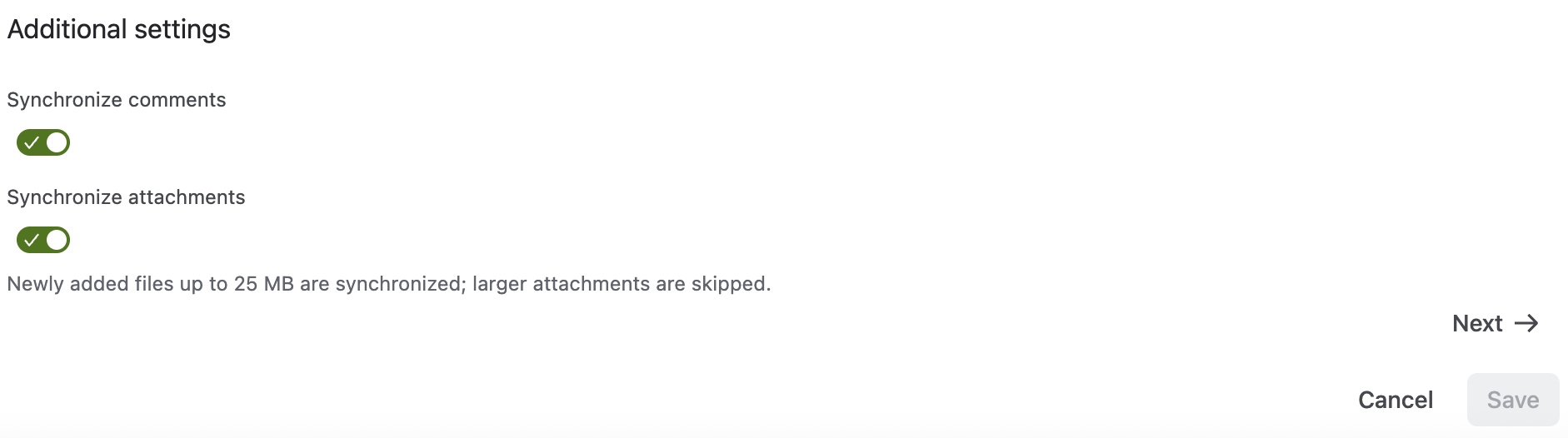 Toggles to synchronize comments and attachments between Jira and Azure DevOps