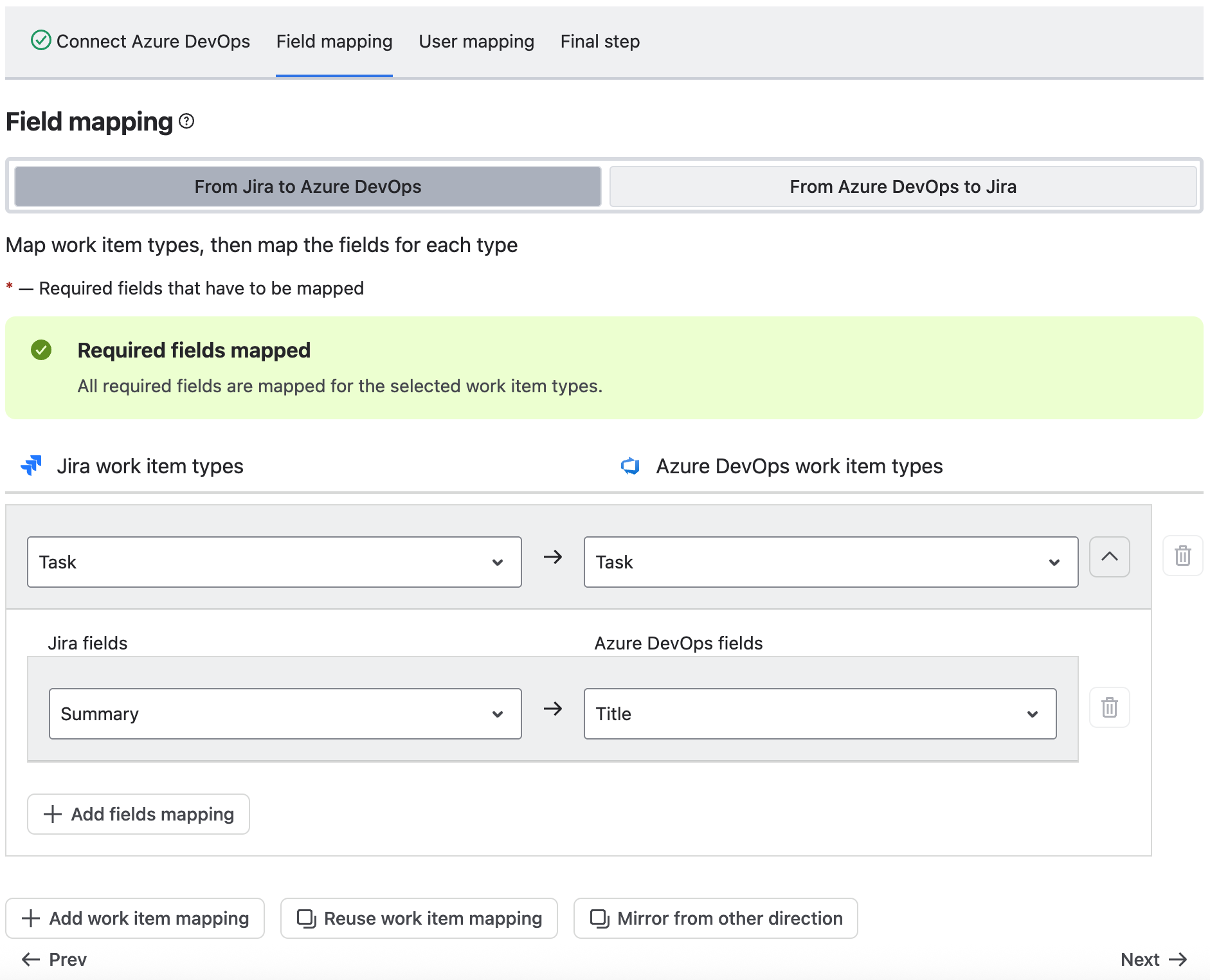 Mapping Jira fields to Azure DevOps fields for a two-way synchronization