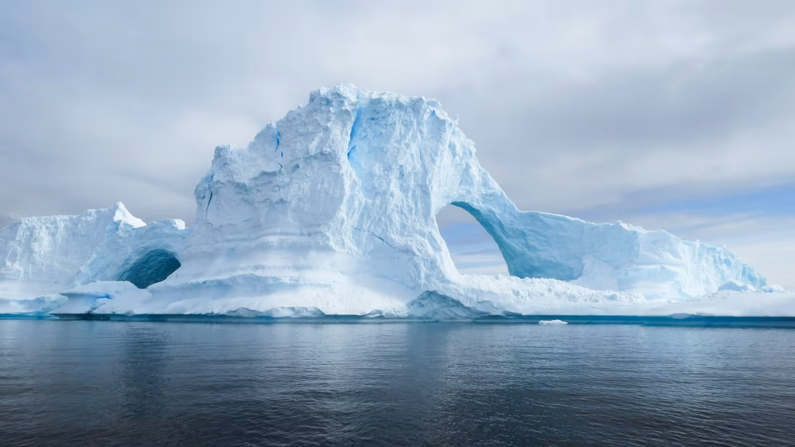 Big glacier on icy landscape in Antarctica