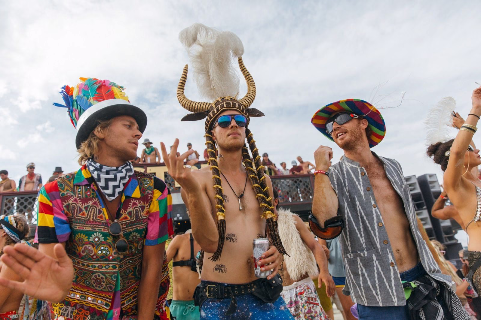 People in eccentric clothing dancing