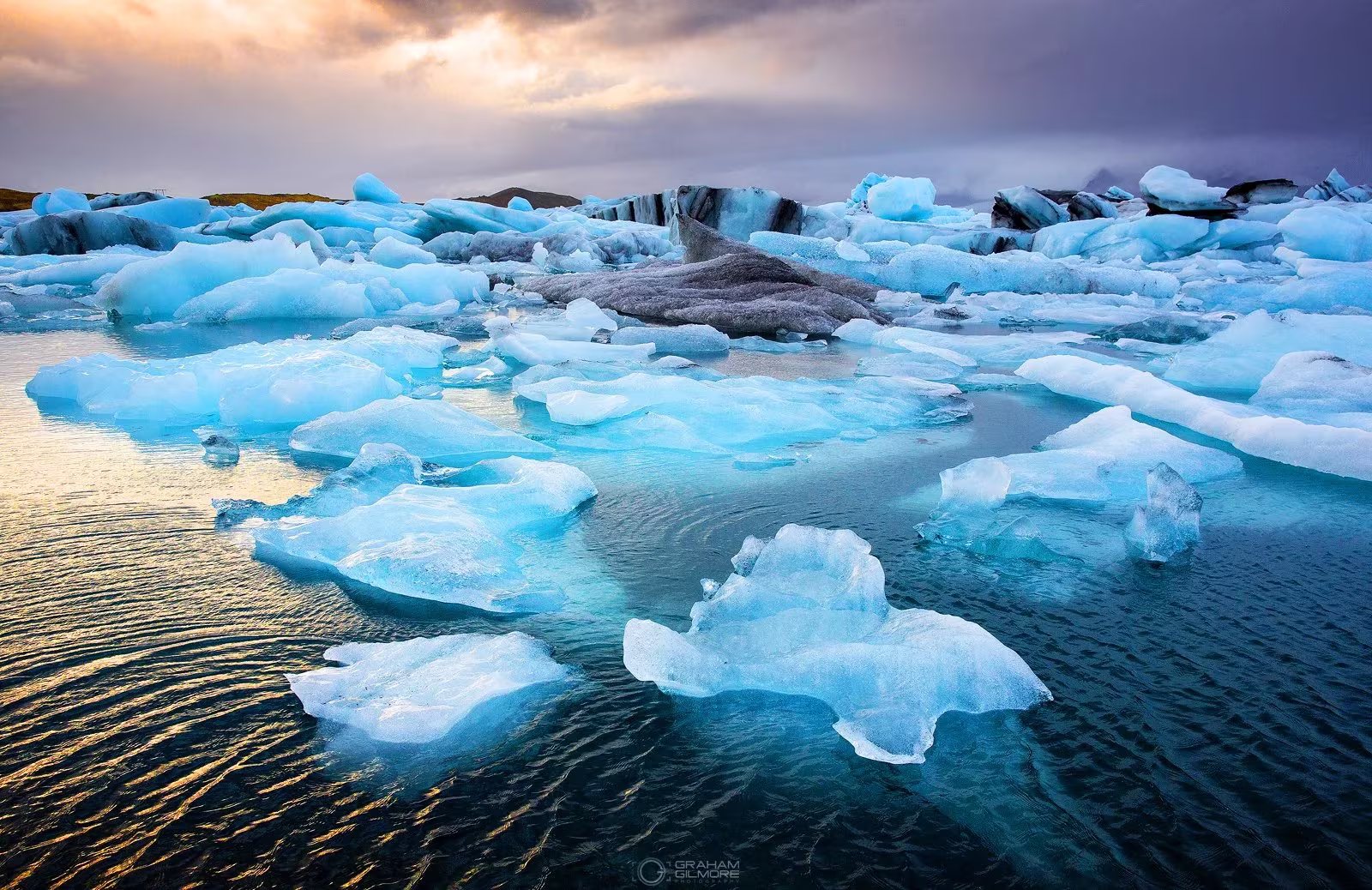 Ice in ocean with cloudy sky in Iceland