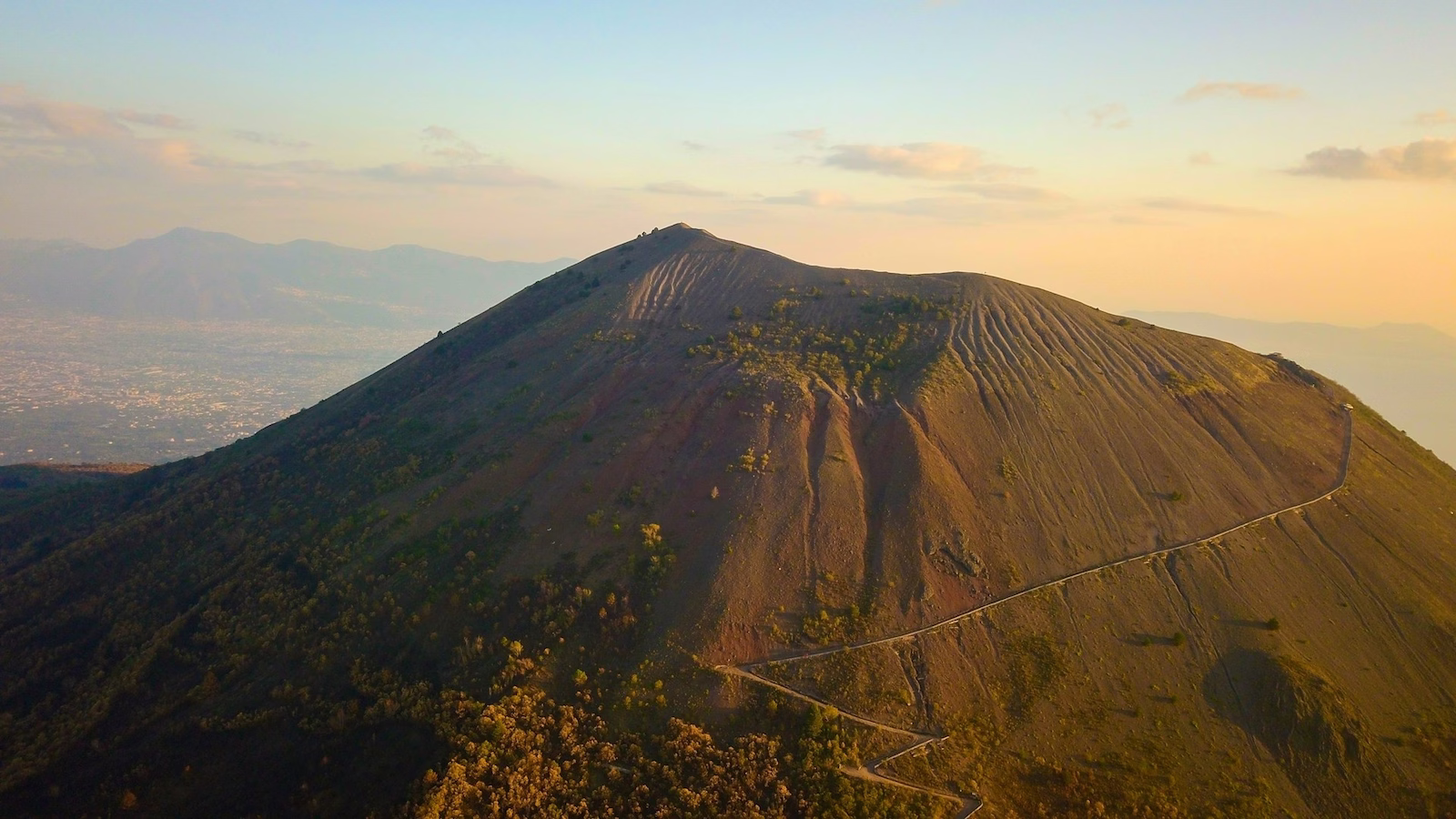 sunrise aerial view over mount vesuvius italy