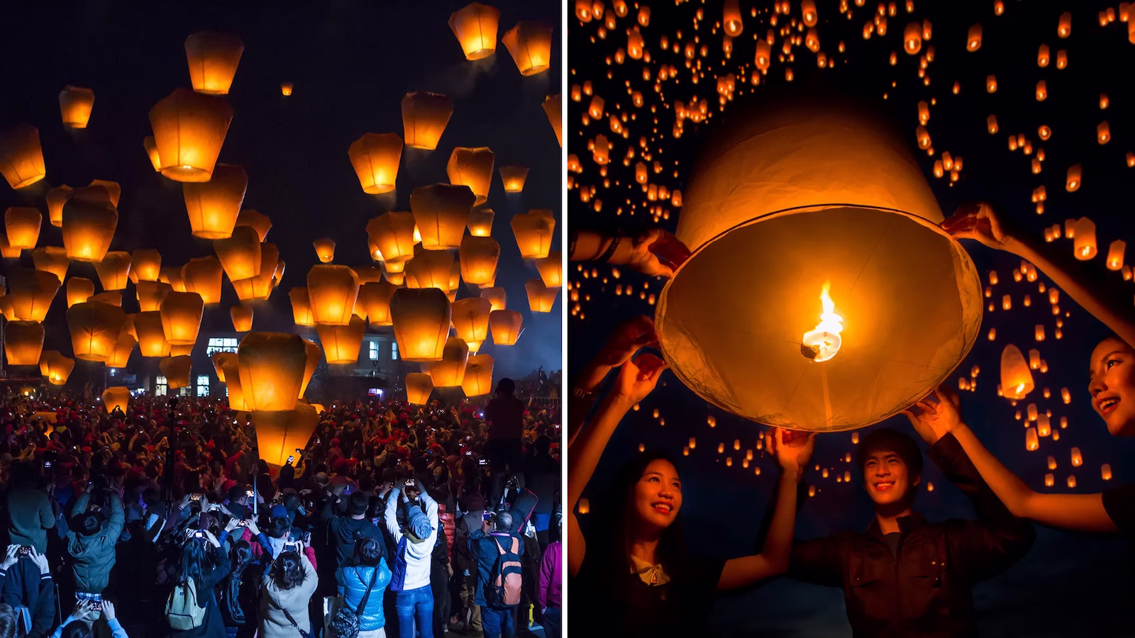 A crowd participating in the lantern lighting ceremony.