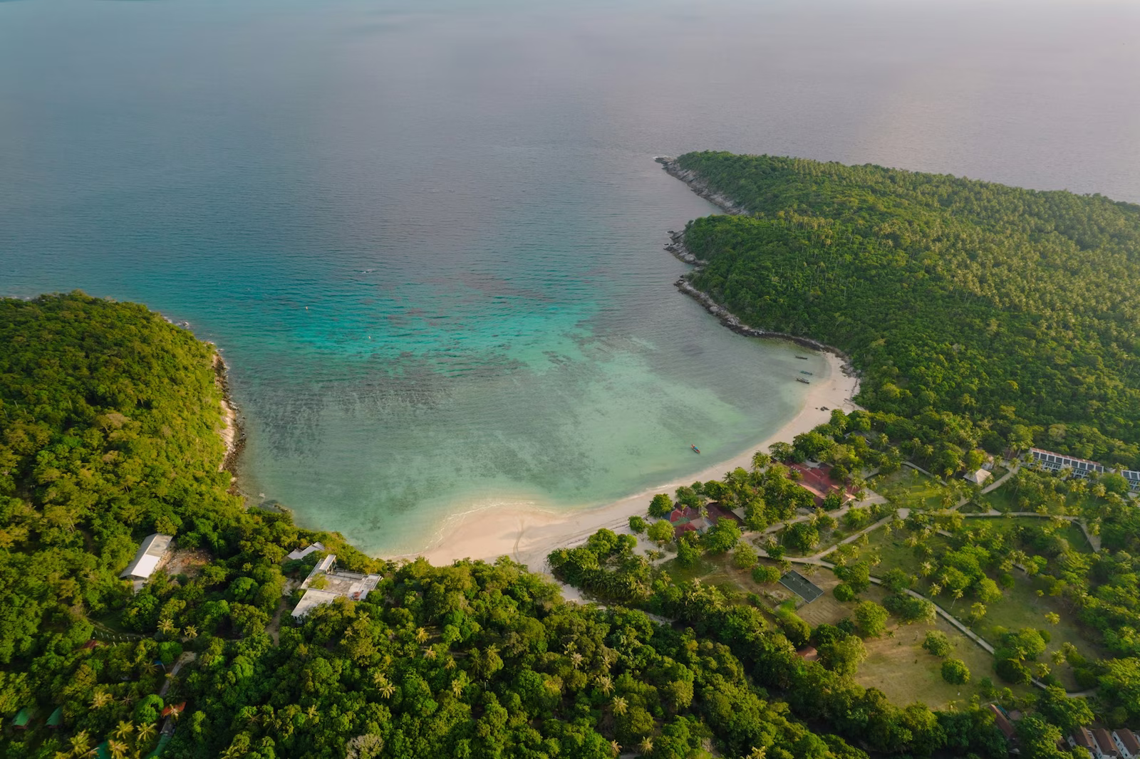 aerial view of private beach on island