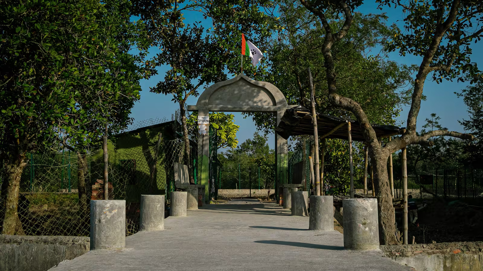 Arch on walkway in Memento Park in Budapest