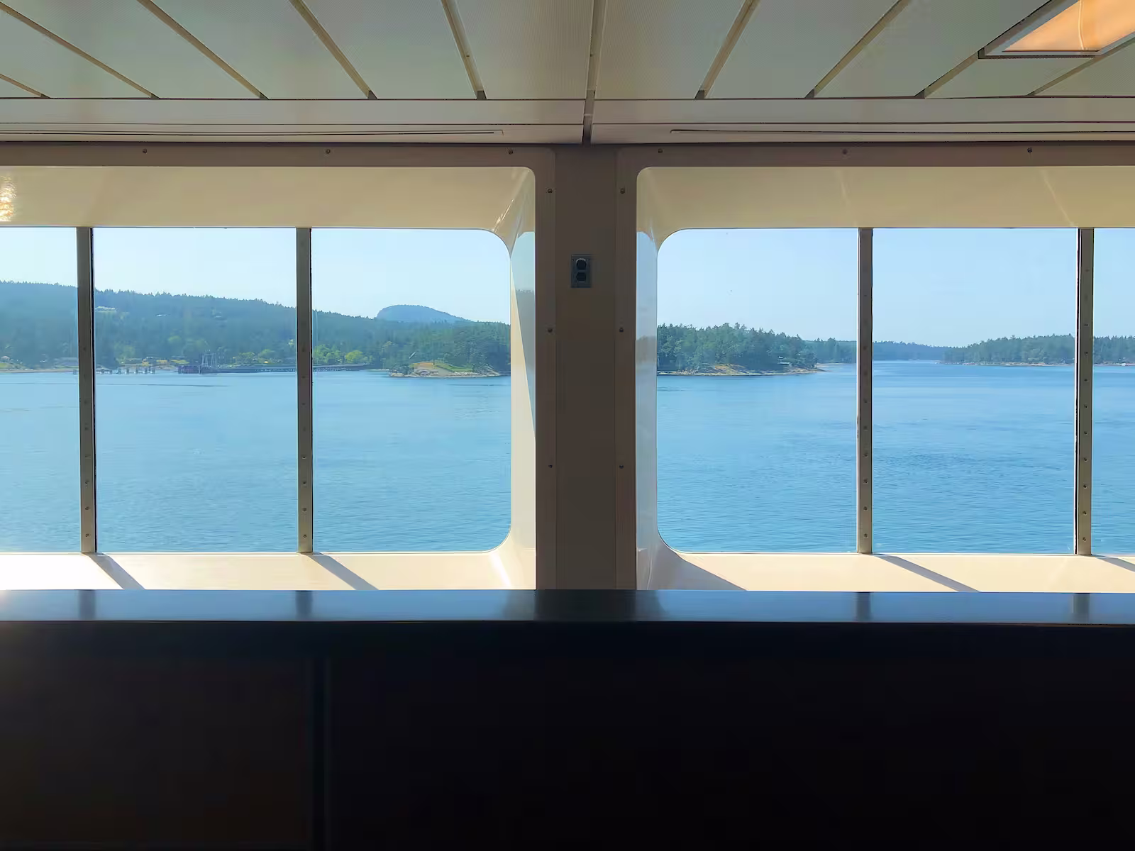 View from ferry windows onto ocean