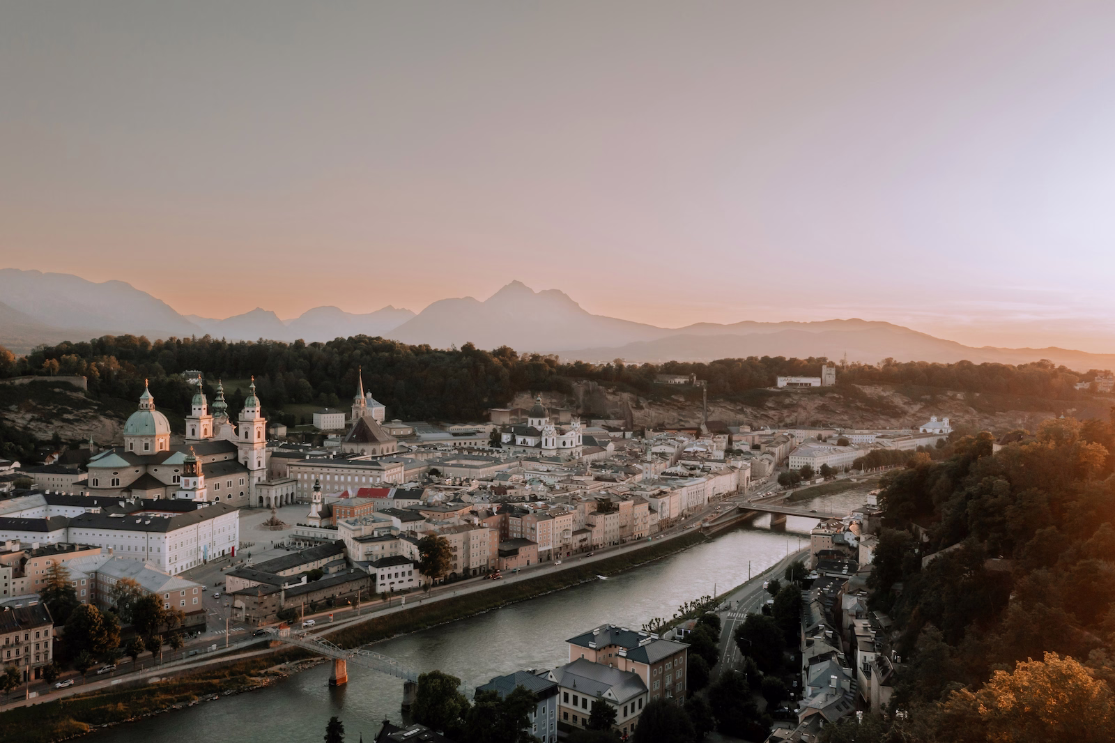 beautiful sunset view of salzburg austria