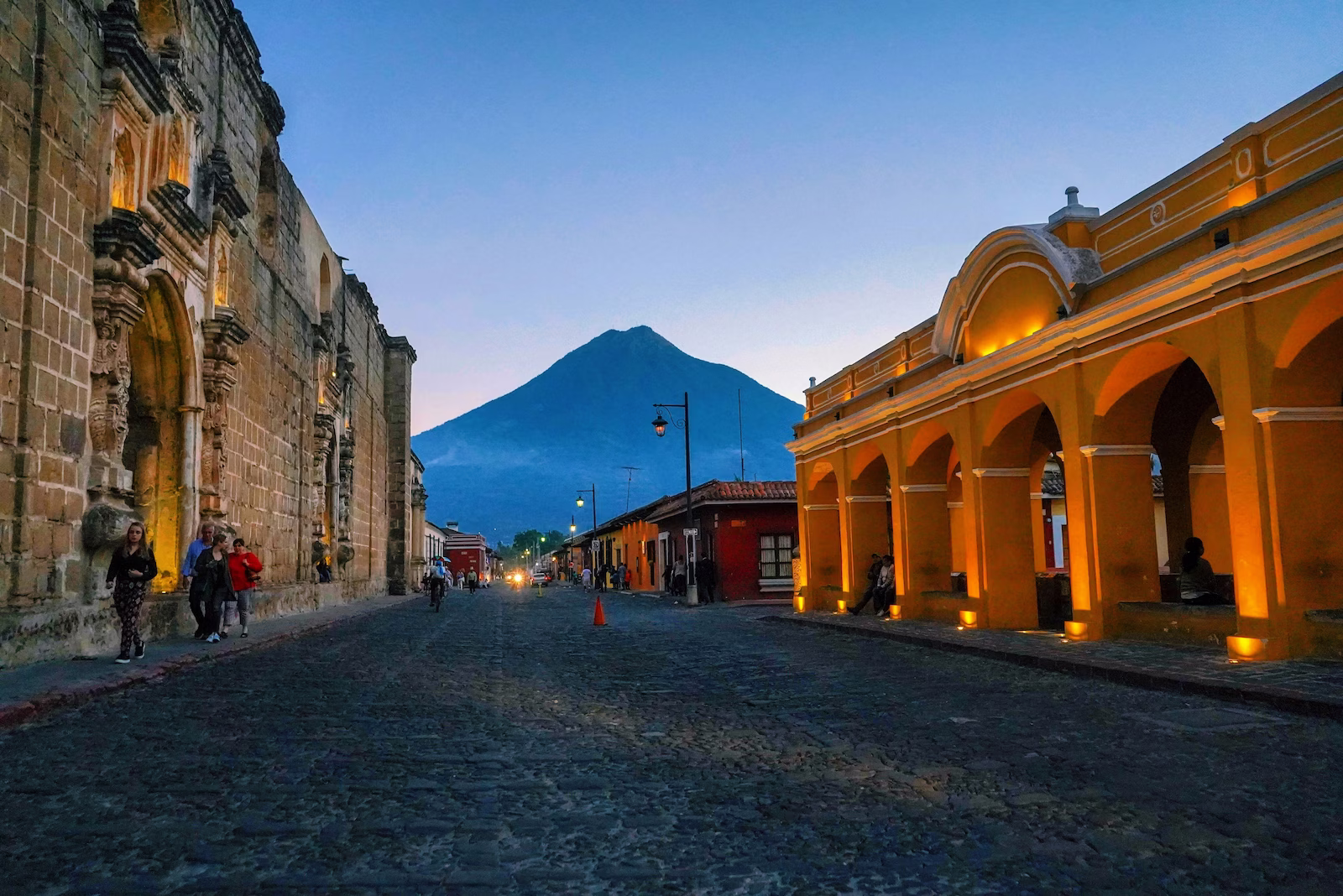 sunset lit boulevard in the city of Antigua in guatemala