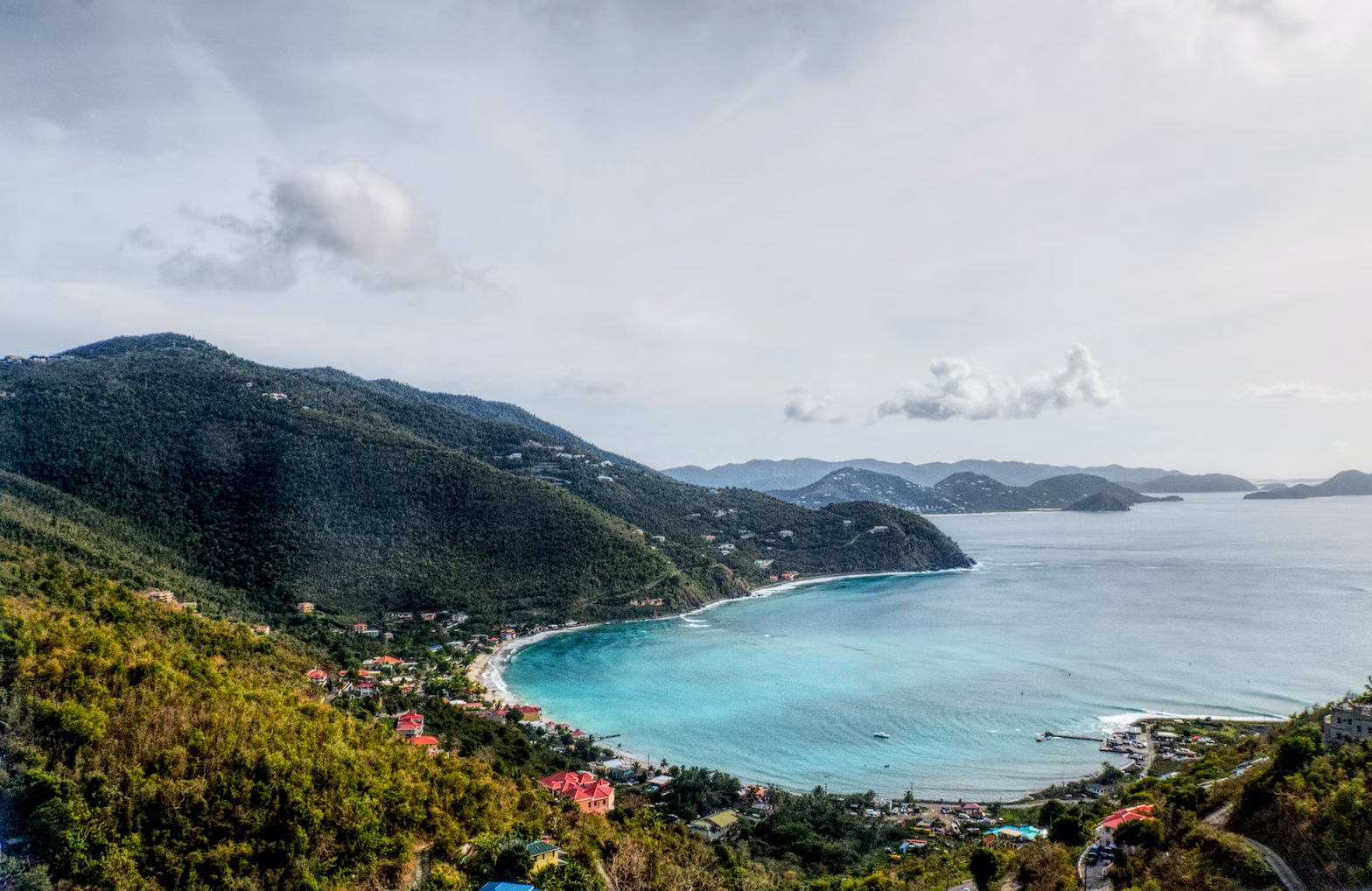 aerial view of a cove in british virgin islands