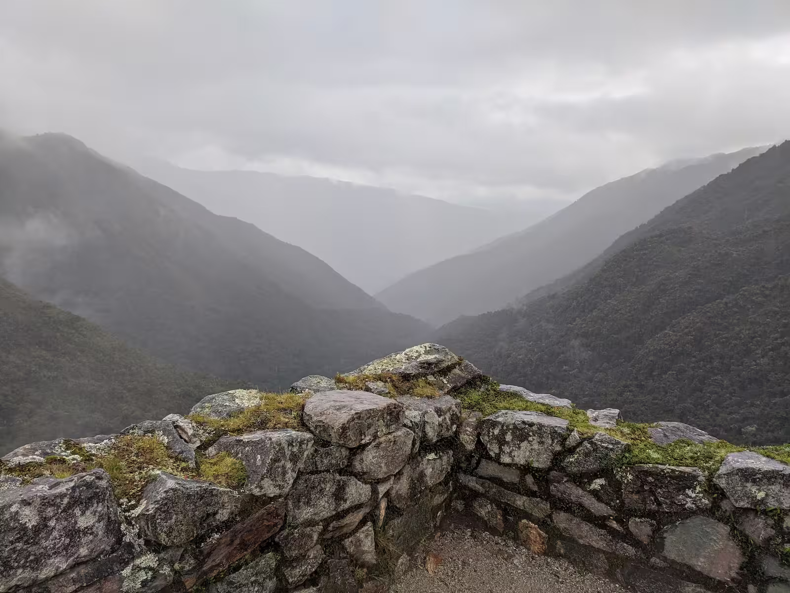 Foggy view of mountain valley