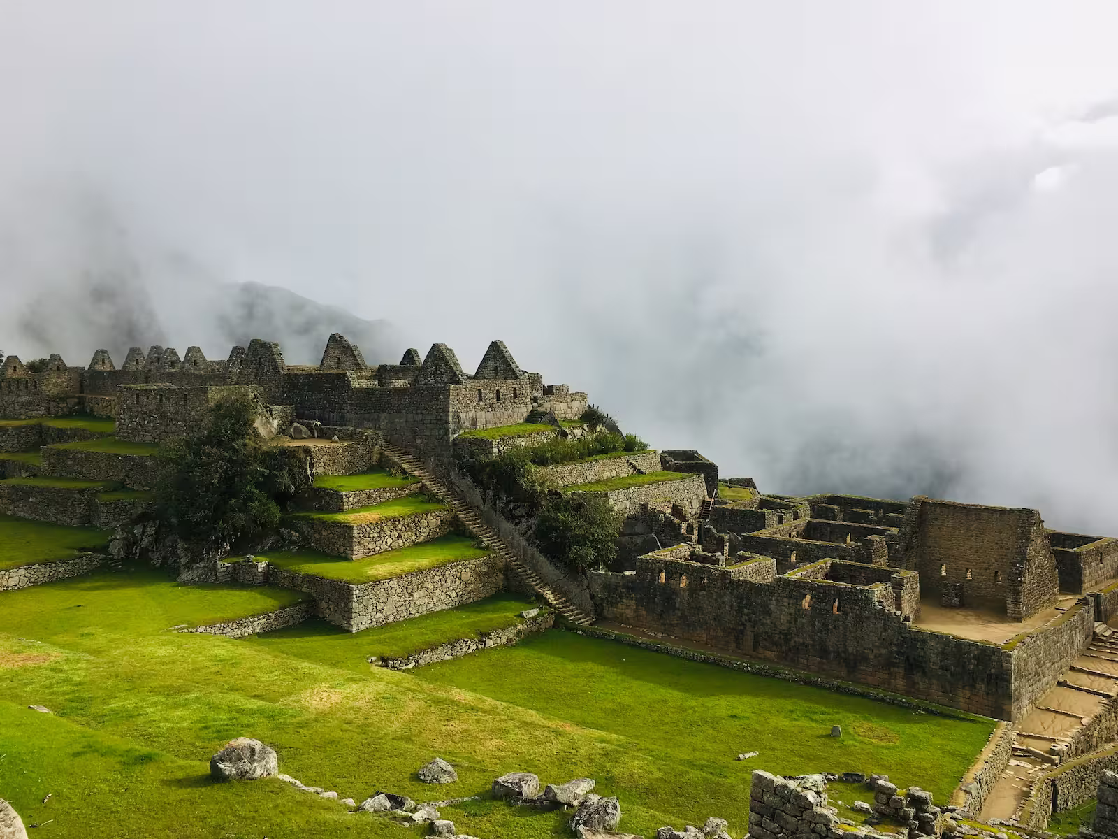 Machu Picchu on a foggy day 