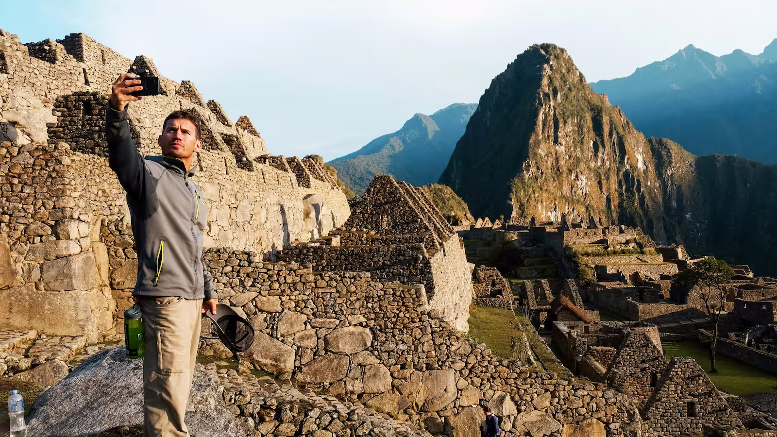 Man taking selfie at Machu Picchu