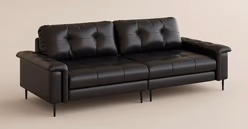 Mid-Century Modern Black Leather  Sofa