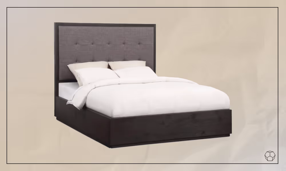 Upholstered Platform Storage Bed with a mattress and white bedwear